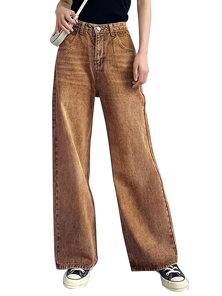 HDLTE Baggy Wide Leg Jeans for Women High Waisted Trendy Flare Jeans Boyfriend Denim Pants with P... | Amazon (US)