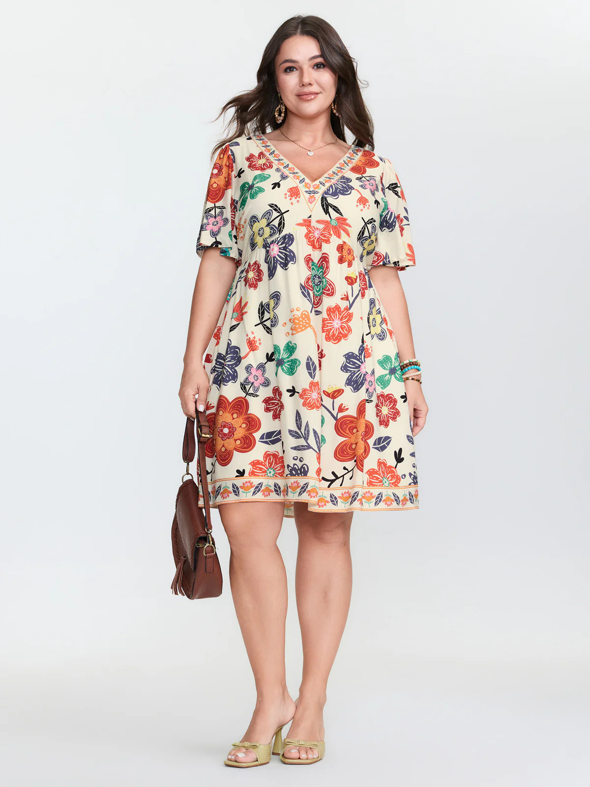 Colorful Floral Print V-Neck Mini Dress | Bloomchic