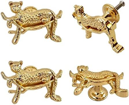 WhaGaay Leopard Cabinet Knobs，haowei Gold Leopard Knobs 4Pcs Creative Animal Handle Single Hole... | Amazon (US)
