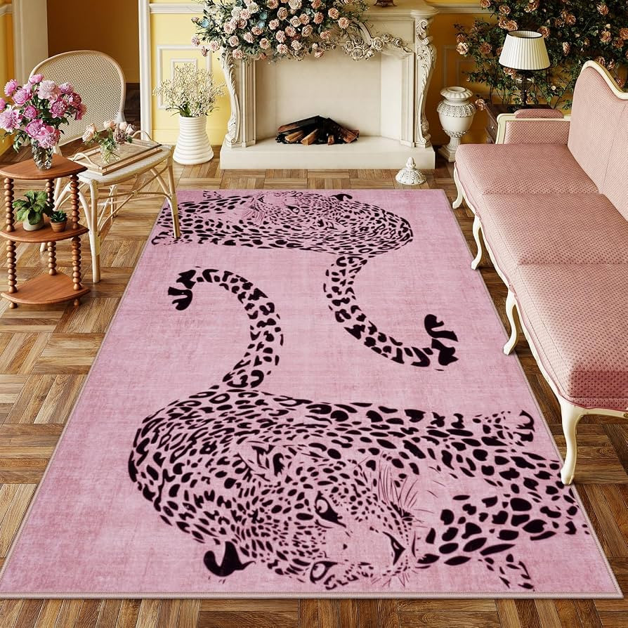 OJIA Leopard Print 5x7 Area Rugs for Living Room, Soft Washable Rugs for Bedroom Ultra-Thin Non-S... | Amazon (US)