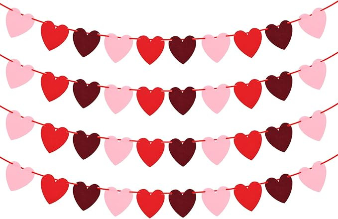 40 Pcs Red Felt Heart Banner Garland for Valentine's Day Decorations - NO DIY Required - Love Hea... | Amazon (US)