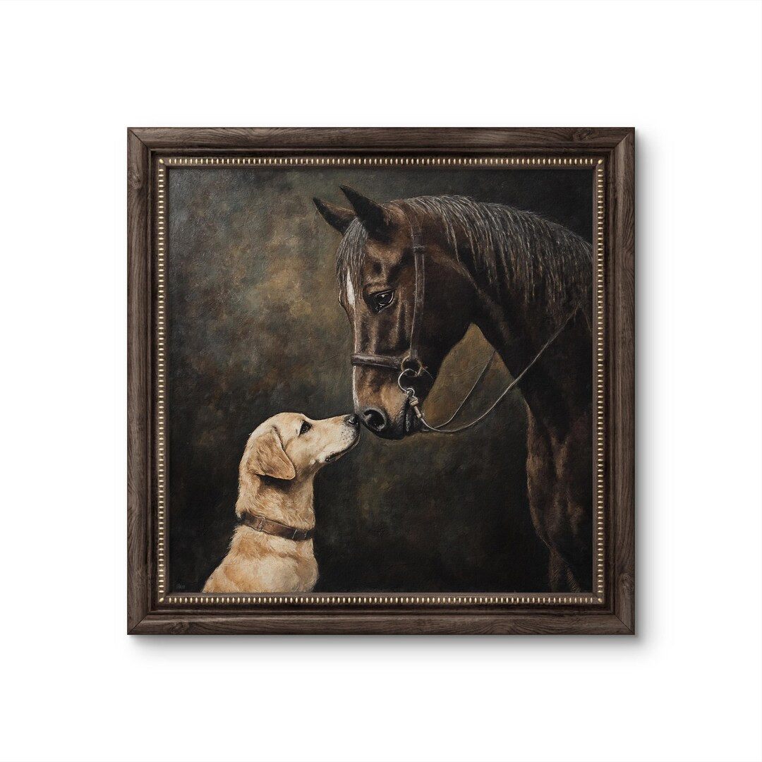 Horse and Dog Digital Art Print - Equestrian Wall Decor - Animal Friendship Painting - Rustic Far... | Etsy (US)