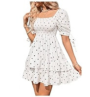 Floerns Women's Floral Print Puff Sleeve Square Neck Tiered Layer Shirred Dresses White Polka Dot... | Amazon (US)