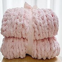 Chunky Knit Blanket Throw 48"x71", Chenille Throw Blankets, Handmade Warm & Cozy Blanket Couch Be... | Amazon (US)