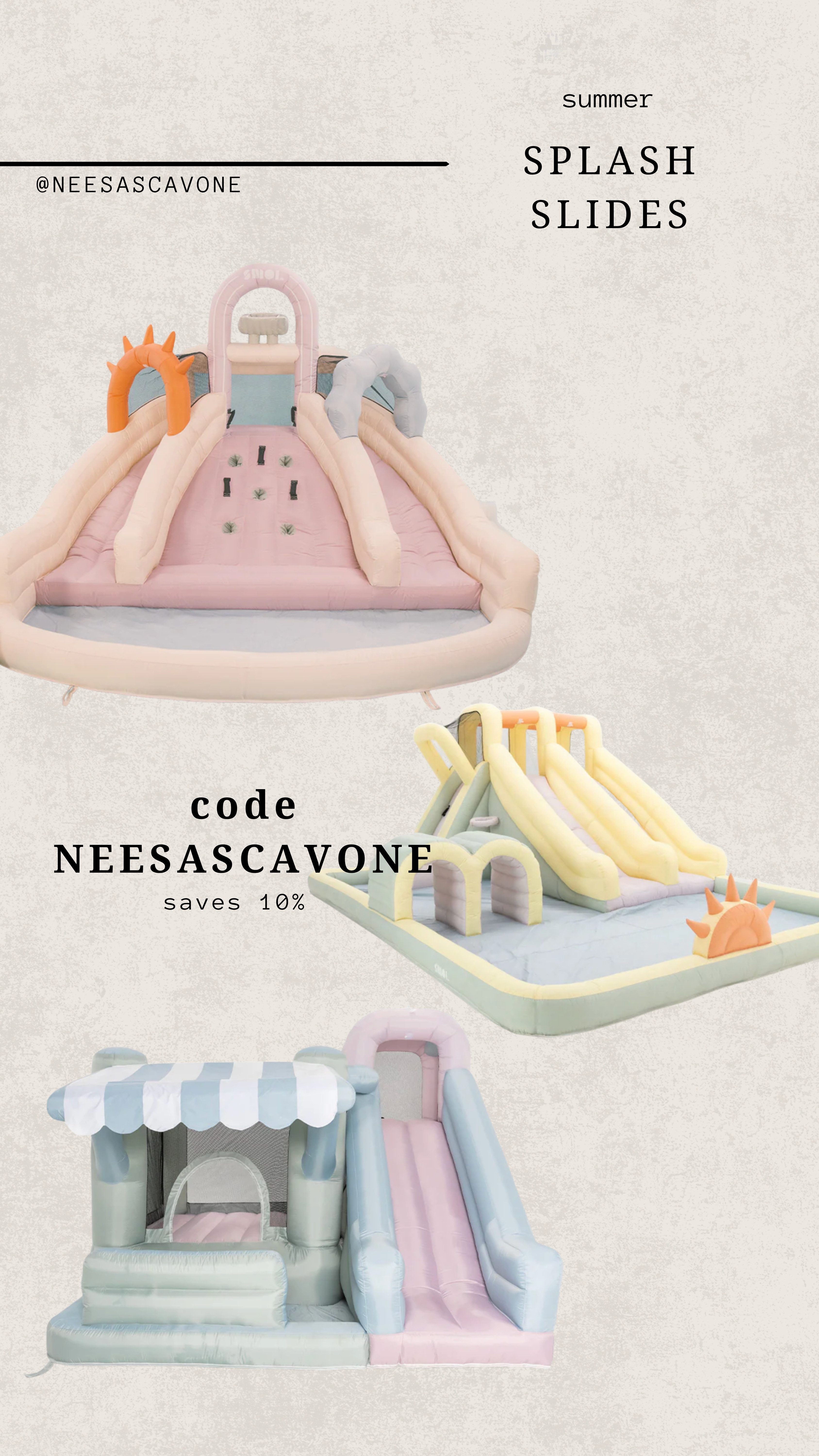 www.playsmol.com 
code NEESASCAVONE

Summer is HERE and these splash slides are the best backyard upgrade for kids ☀️💦 we’ve been using ours nonstop and it keeps them entertained for hours (aka mom win 🙌🏼). Linking my favorites + use code NEESASCAVONE to save 10% 🛝✨ perfect for hot days, playdates, and making your backyard feel like a mini water park!! 

 