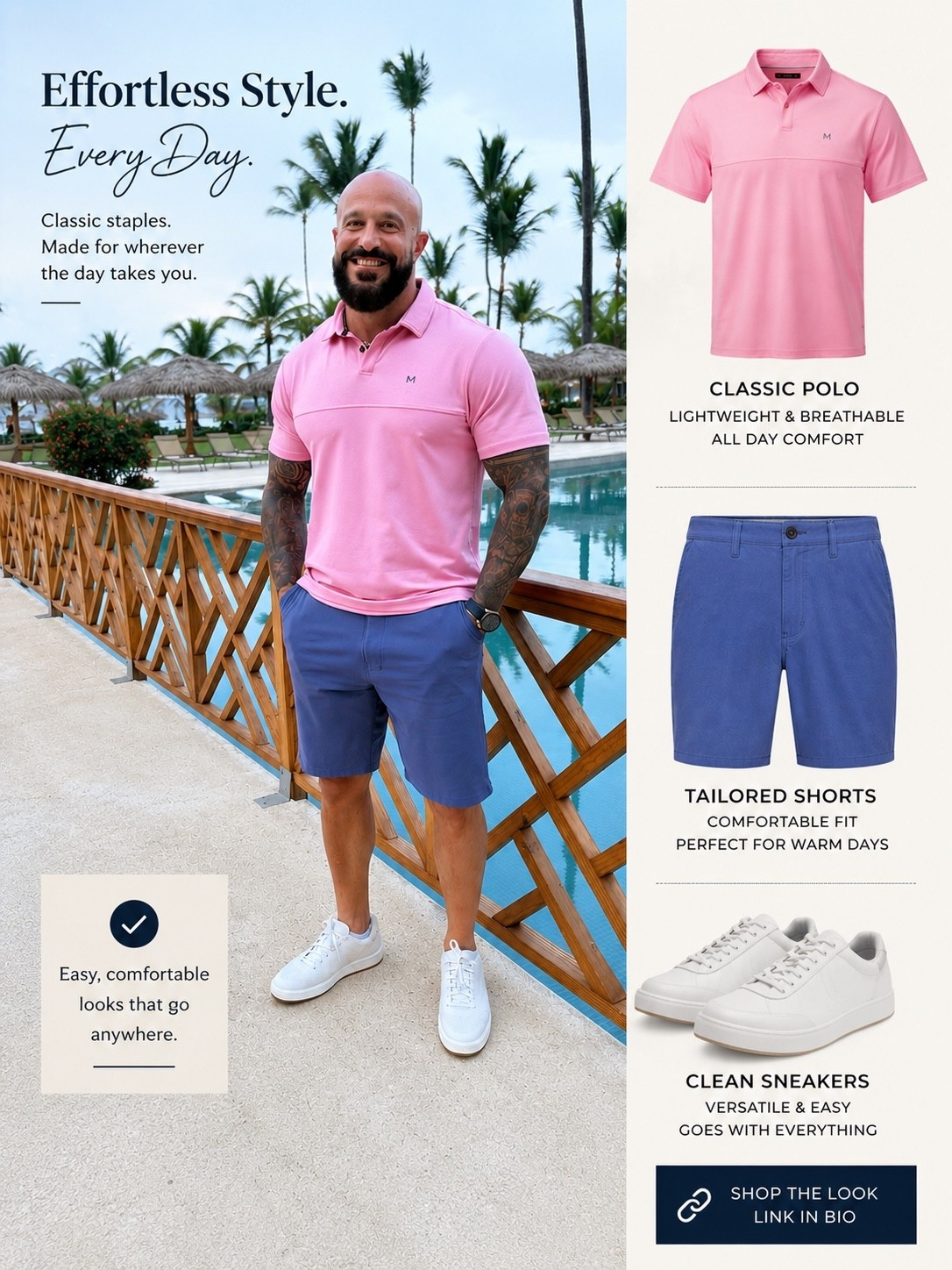 Effortless Summer Style

Easy, polished, and made for warm-weather days. ☀️ This look is one of those outfits you can wear from lunch by the water to sunset drinks without missing a beat.

The soft polo, tailored shorts, and clean white sneakers create a timeless combination that’s comfortable, versatile, and easy to recreate. Whether you’re heading on vacation, out for date night, or simply elevating your everyday style, this is a look you’ll reach for all season long.

Everything is linked in my LTK—shop the full outfit and save it for your next getaway. ✈️🌴

#LTKStyle #MensFashion #VacationStyle

#LTKMens