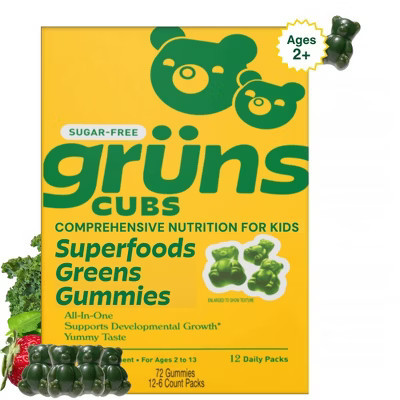 Grüns Kids' Sugar-Free Superfoods Greens Gummies - 72ct/12 Servings | Target
