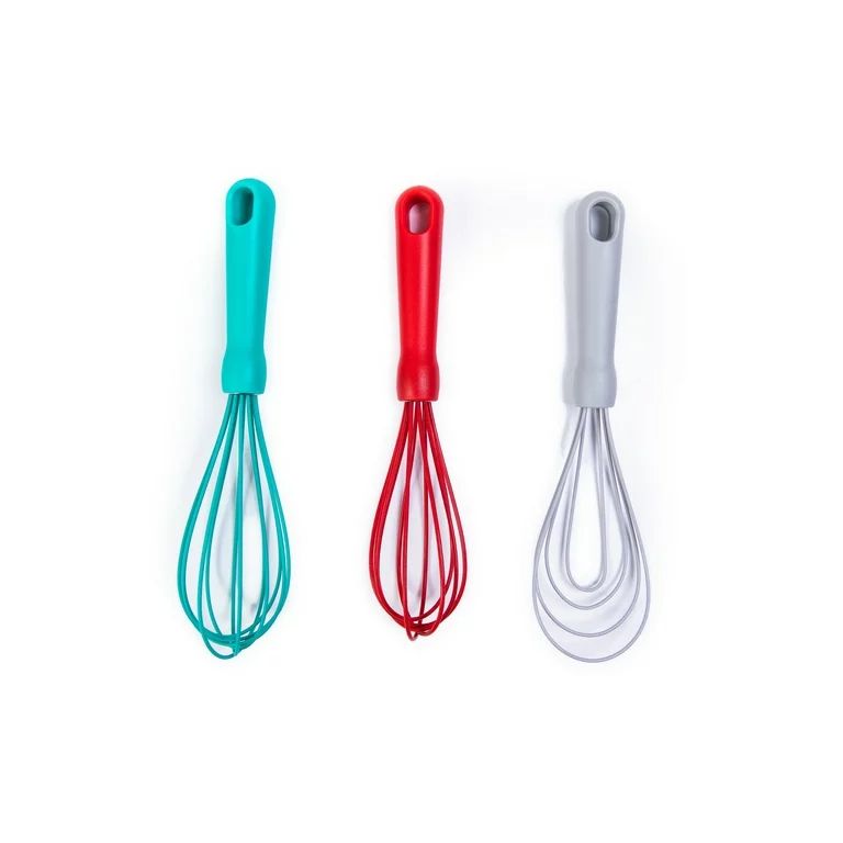 Mainstays 3pcs Silicone Whisk Set, L-10.5in/10.4in/9.6in, Red, Blue and Silver Color | Walmart (US)