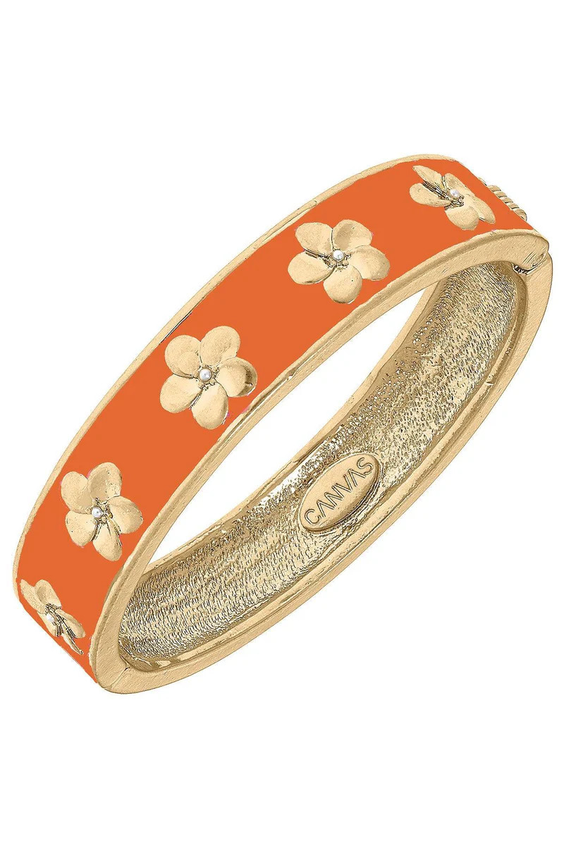 Alana Hibiscus Enamel Hinge Bangle in Orange - FINAL SALE | CANVAS