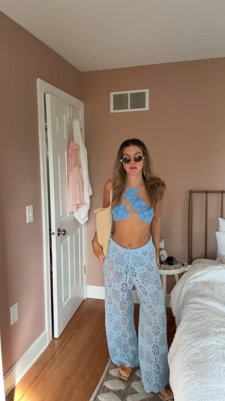Crochet blue floral bikini set with blue pant coverup Wearing small in swim top medium in swim bottomm 

Meshki code: emersonmeshki
Anthro code: emerson20
Electric picks code: Emerson20
Saks code: freeship
Loving tan code: emersonlt
Dibs code: Emerson [unbothered bronze]


#LTKSwim #LTKParties #LTKTravel