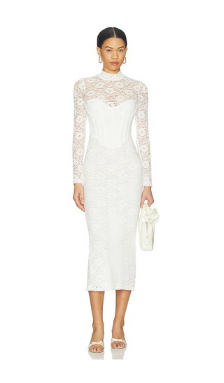 Carmen Lace Corset Midi Dress in Orchid White | Revolve Clothing (Global)