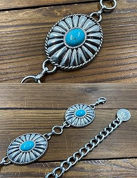 BEMYLV Western Metal Concho Chain Belts for Women Turquoise Flower Cowgirl Belt for Dresses Jeans | Amazon (US)