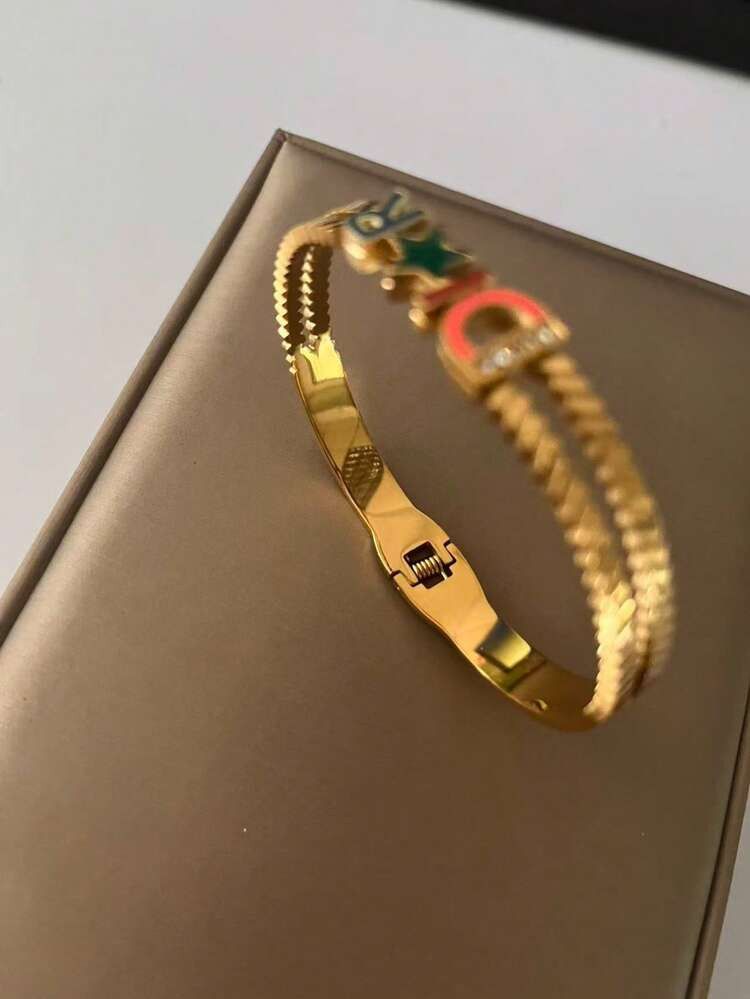 1pc Letter Cutout Bangle Bracelet, Lightweight Luxury Commuting Accessory, Fashionable New Jewelry For Women | SHEIN