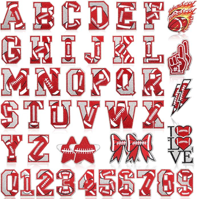 Meneng Football Iron On Letters Patches: 48PCS Glittering Embroidered Appliques A-Z Alphabet and ... | Amazon (US)