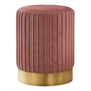 Monarch 13.75" Pleated Sides Contemporary Velvet Ottoman in Dark Pink/Gold | Cymax