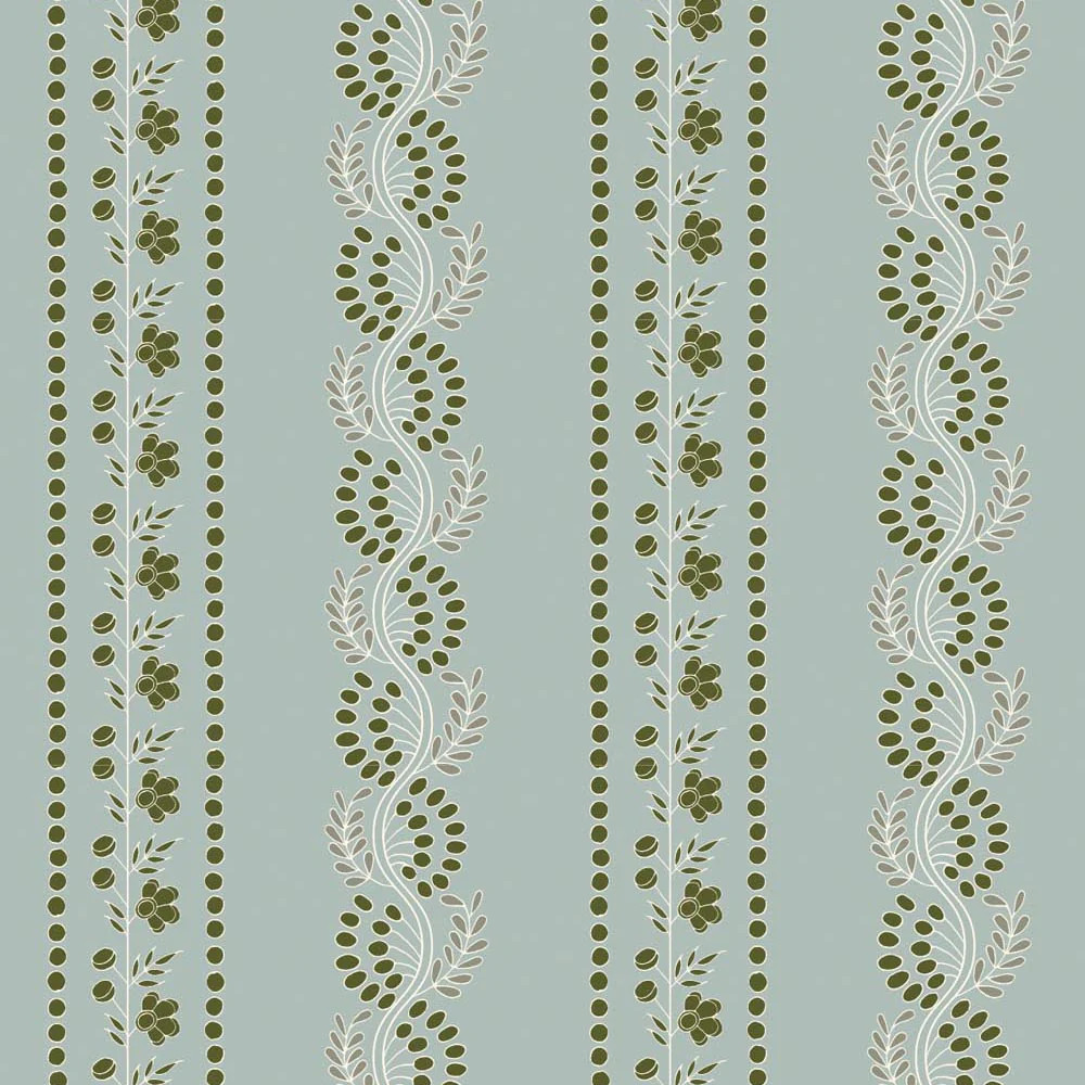 Botanic Stripe - Ash Blue Floral Wallpaper | Mitchell Black
