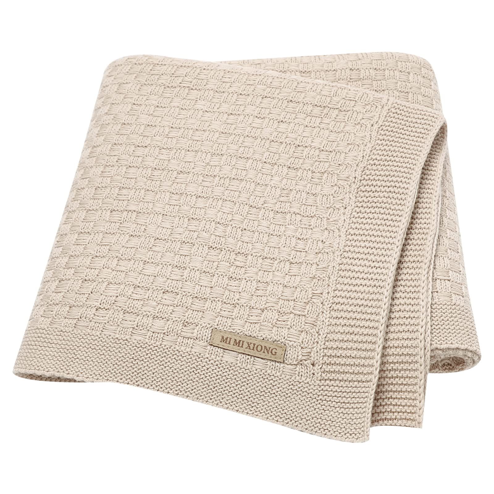 Amazon.com: LAWKUL Knit Baby Blanket Cotton Cable Beige Receiving Swaddle Nursery Blankets Croche... | Amazon (US)