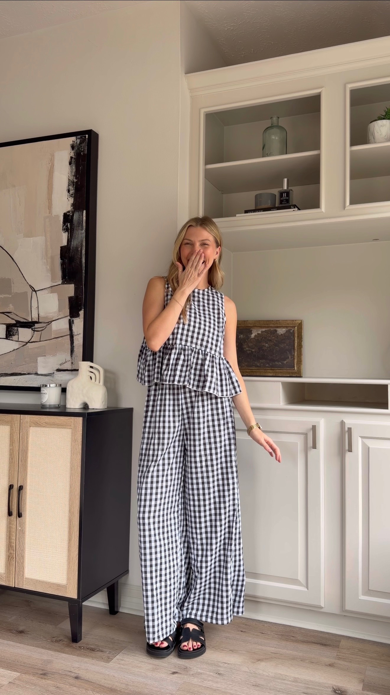 Loving this gingham set - pants are stretchy and back has cute open back detail. Wearing medium! 
 

 #LTKootd