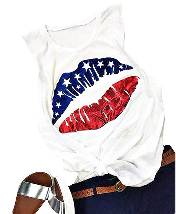 MAOGUYUN American Flag Lips Tank Tops Women Funny Grapgic Patriotic Shirt Summer Sleeveless Casua... | Amazon (US)