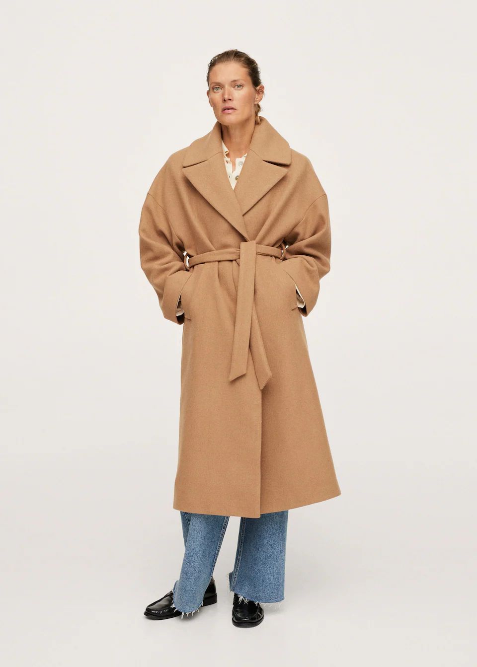 Wide lapel wool-blend coat | MANGO (US)