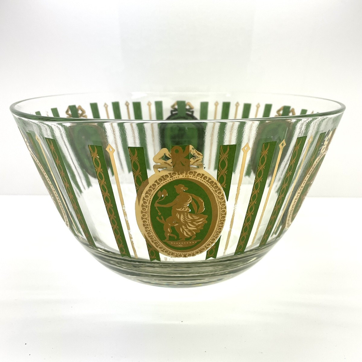 Vintage Cera Bowl Green Stripes Gold Athena With Cherub MCM Unique Rare | eBay US