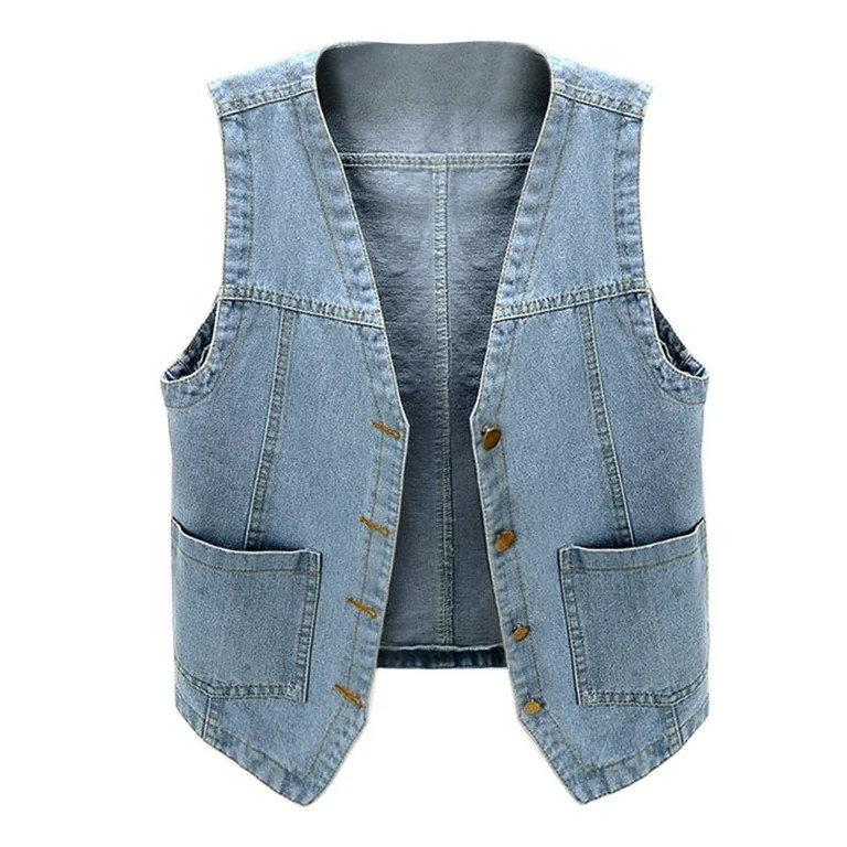 Hwmodou Women Bubble Denim Jackets Women's Sleeveless Denim Vest V Neck Button Down Jean Jacket S... | Walmart (US)