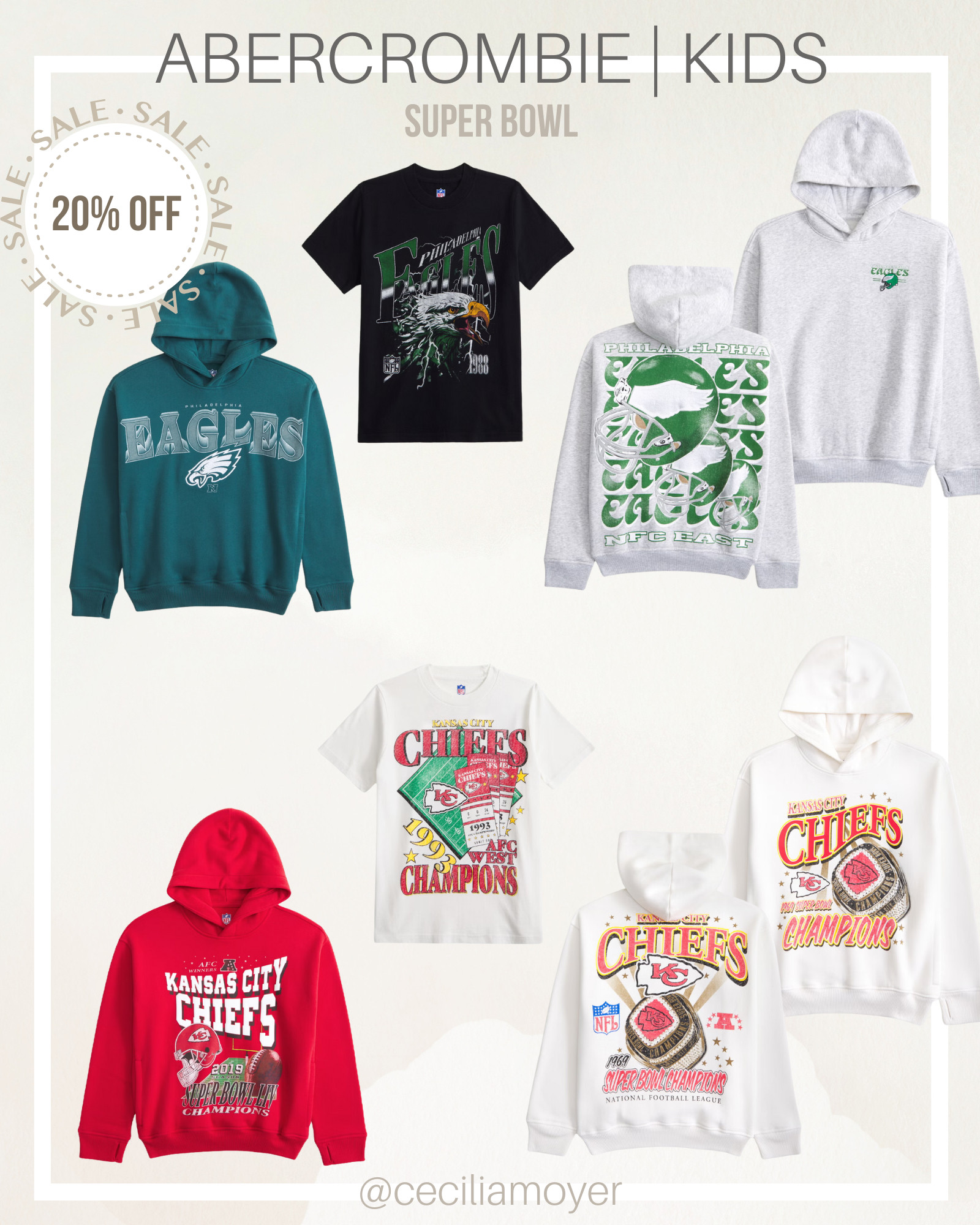 Abercrombie sale on NFL gear - Super Bowl Kansas City Chiefs - Philadelphia Eagles - graphic sweatshirts - kids fashion - graphic tshirts - game day

 

#LTKFindsUnder50 #LTKSaleAlert #LTKKids