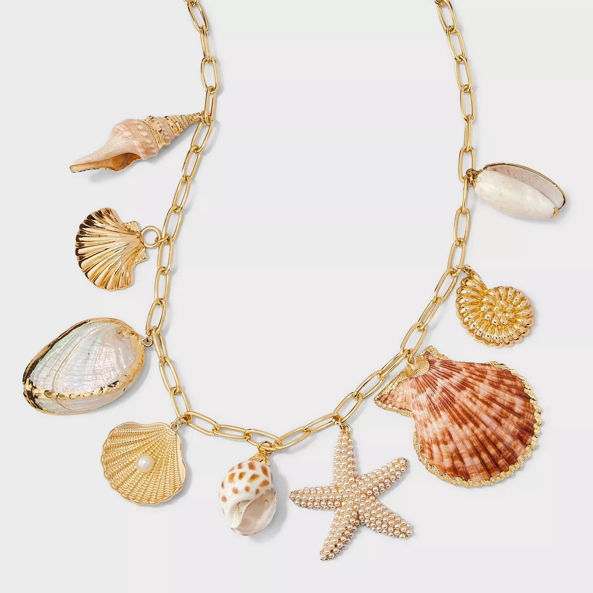 Paperclip Chain Multi Shell Necklace - A New Day™ Gold | Target
