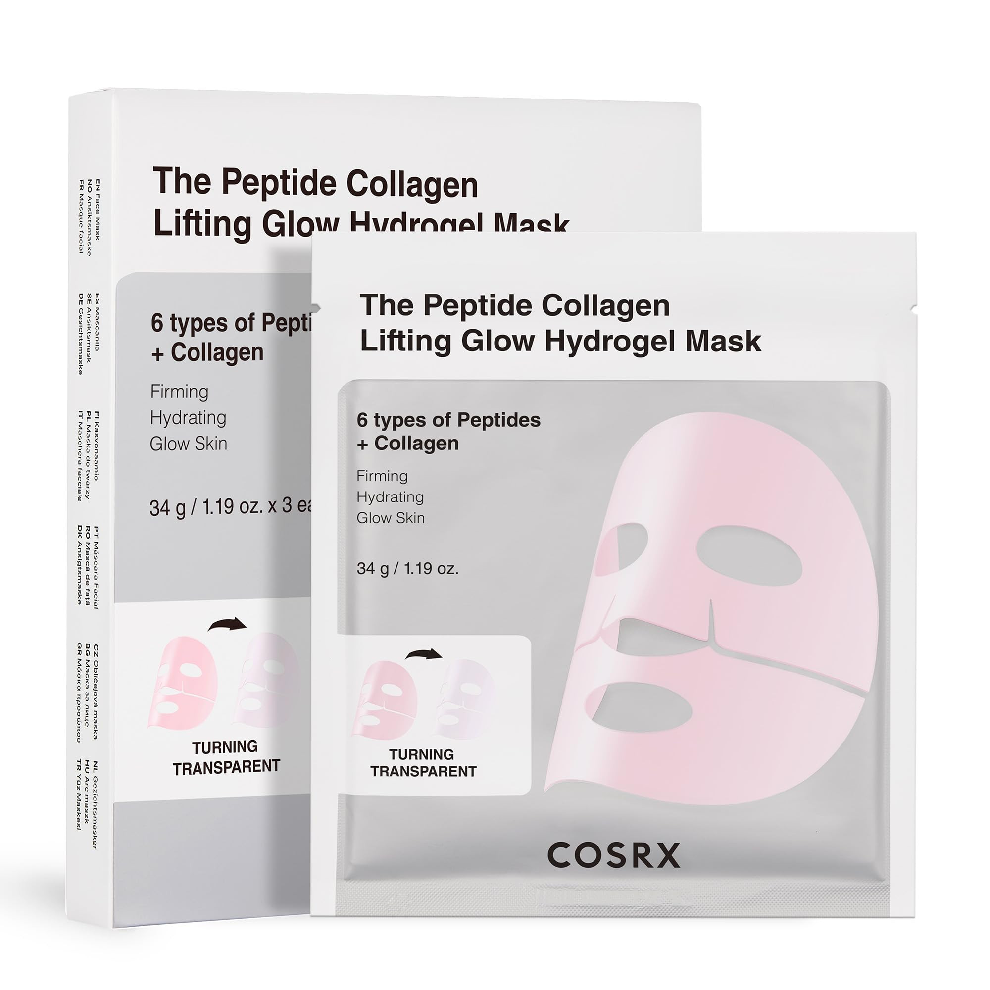 COSRX Pink Peptides Collagen Lifting Glow Hydrogel Face Masks Skincare 3 EA, Collagen Face Mask, ... | Amazon (US)