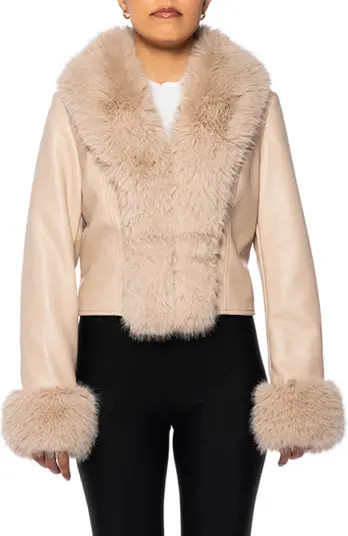 AZALEA WANG Faux Fur Trim Faux Leather Jacket | Nordstrom | Nordstrom