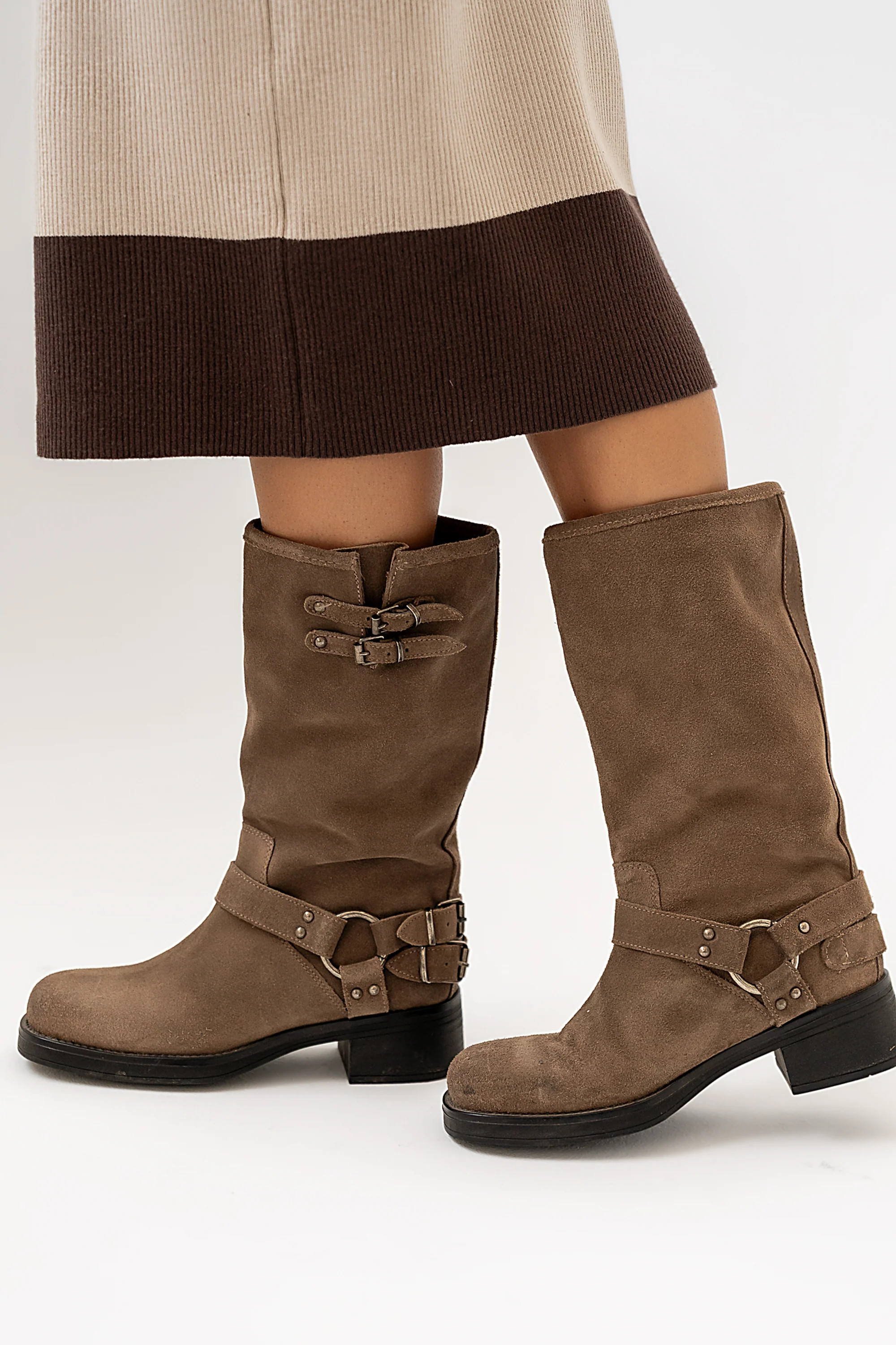 Steve Madden Astor Moto Boot in Taupe Suede | Böhme US