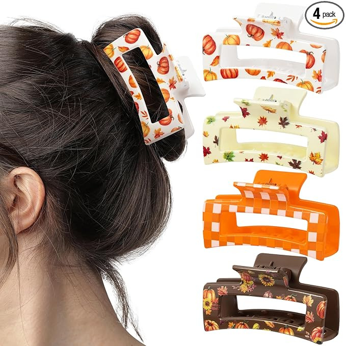PANTIDE 4Pcs Fall Hair Claw Clips for Women Girls - Thanksgiving Autumn Maple Leaf Pumpkin Checke... | Amazon (US)