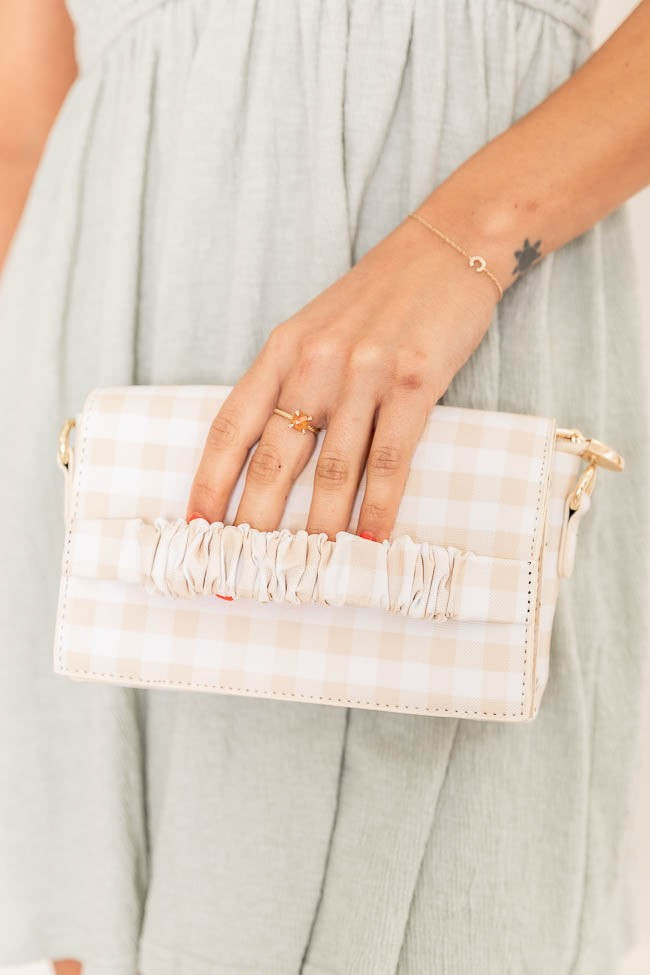 Planned Event Beige/Ivory Gingham Purse | Pink Lily