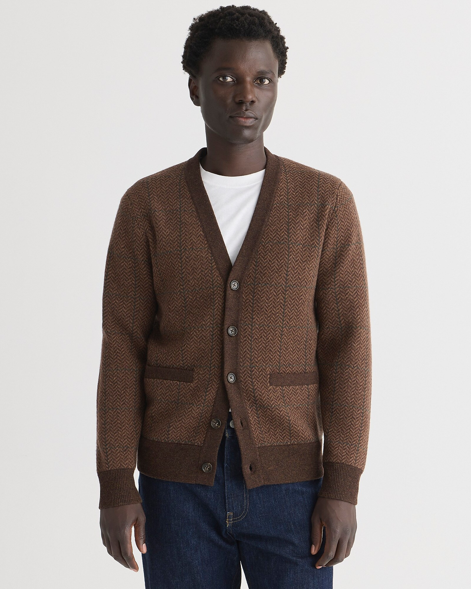 Wool herringbone jacquard V-neck cardigan sweater | J. Crew US