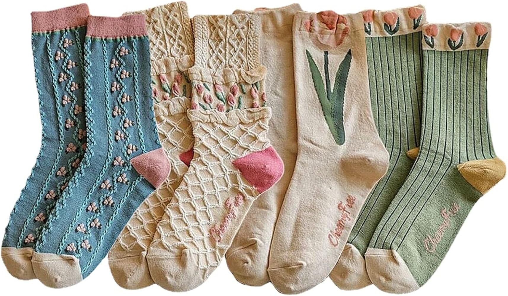 Casual Vintage Floral Cotton Socks for Women 4 Pairs Cute Ruffle Slouch Socks 5-9 for Teen Grils ... | Amazon (CA)