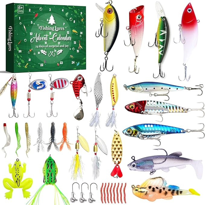Fishing Advent Calendar 2024, Fishing Lures Kit - Crankbaits, Spinnerbaits, Plastic Worms, Jigs -... | Amazon (US)