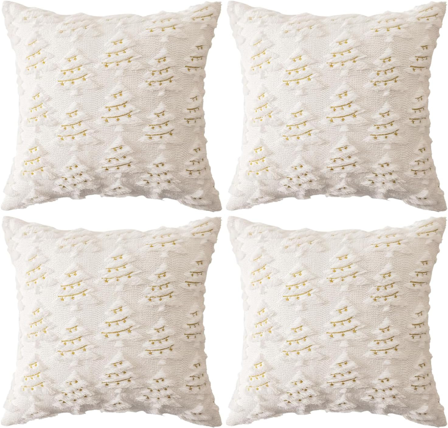 4 Pcs Christmas Throw Pillow Covers 18x18, Soft Faux Fur Pillow Cases Holiday Decorations, Fluffy... | Amazon (US)
