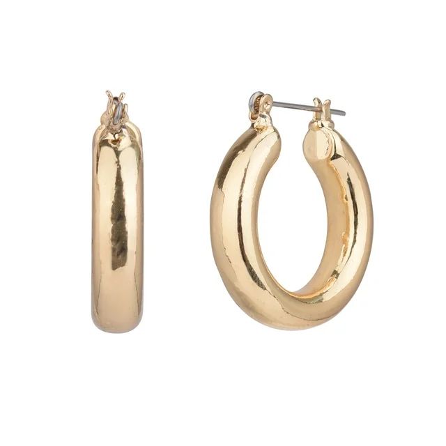 Time and Tru Women's Gold Tone Medium Wide Metal Hoop Earring | Walmart (US)