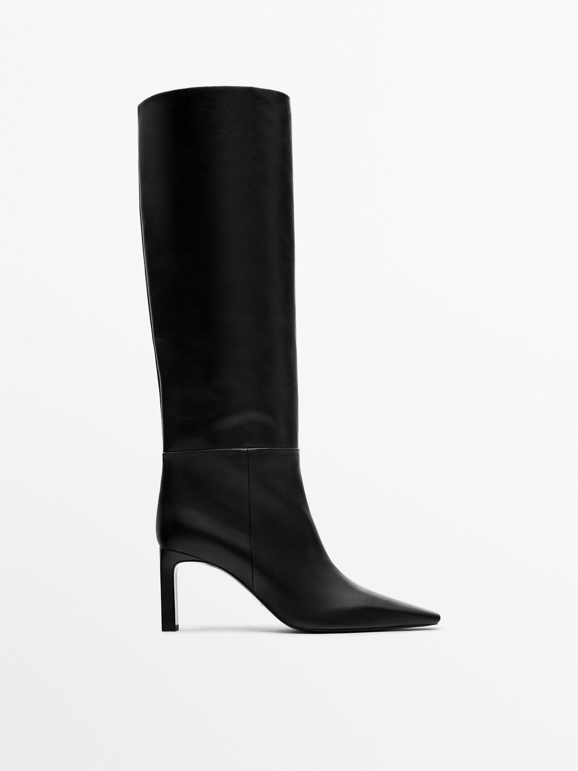 Leather boots with square heel | Massimo Dutti UK