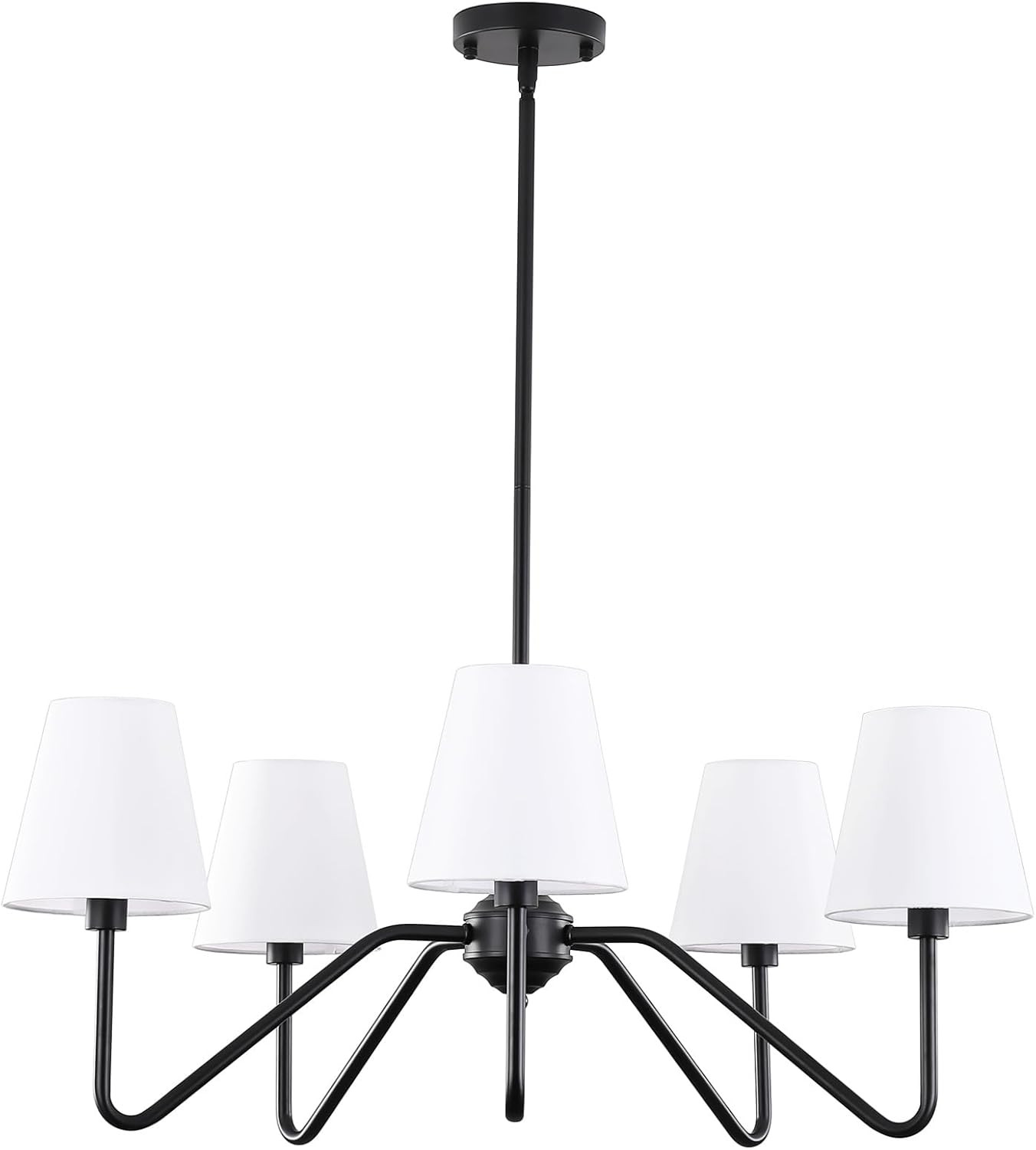 9MMML 30.5" 5 Arms Black Chandelier, 5 Lights Kitchen Island Lighting with White Fabric Shade,Din... | Amazon (US)