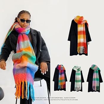 OUNIYA Large Chunky Plaid Scarf Checked Colorful Oversized Scarves Soft Big Cashmere Wool Thick W... | Amazon (US)
