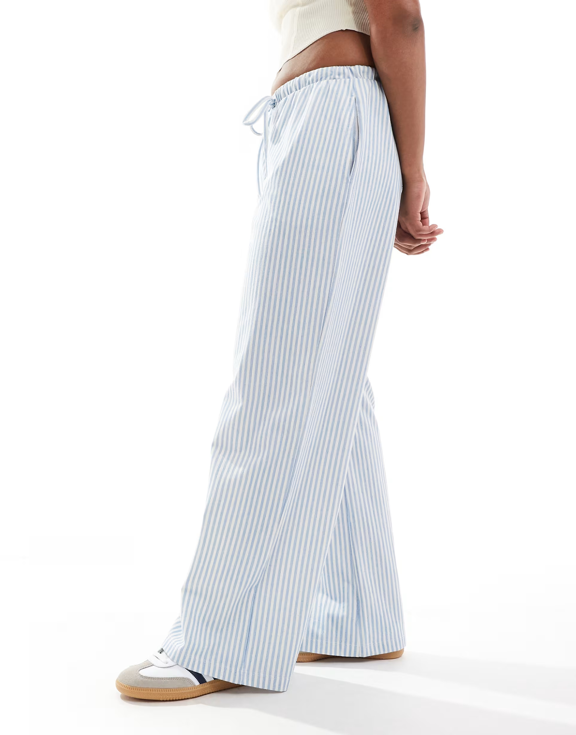 ASOS DESIGN tie waist wide leg trouser in blue stripe | ASOS (Global)
