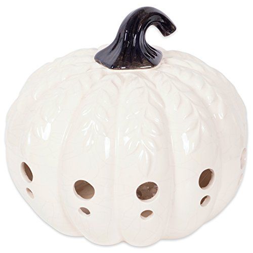 DII Fall Farmhouse Décor Ceramic LED Lantern Indoor Halloween Décor, 9x9x7.5, Large White Pumpk... | Amazon (US)