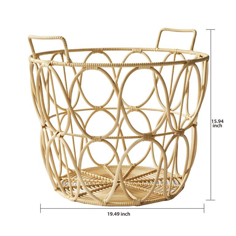 Better Homes & Gardens Large Natural Poly Rattan Open Weave Round Basket | Walmart (US)