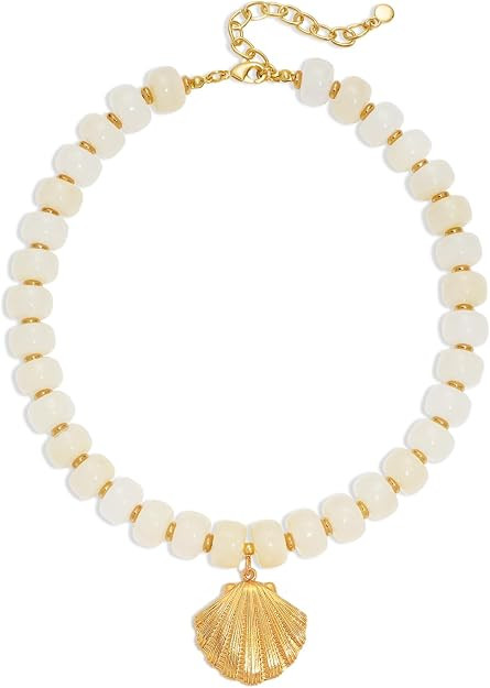 Beach Beaded Necklace for Women Chunky Bead Necklaces with Sun Starfish Conch Shell Fish Pendants... | Amazon (US)