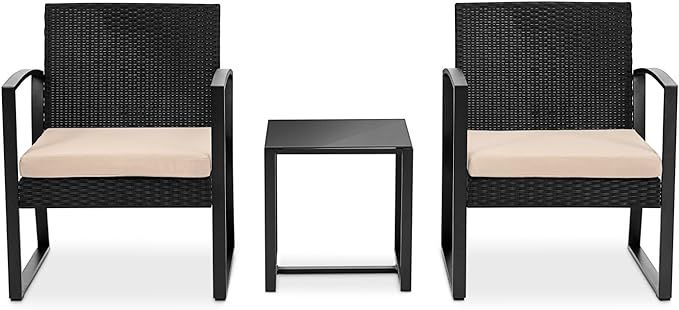 SereneLife Patio Outdoor Furniture, 3 Pcs. Per Set-Includes 2 Single Chairs with Soft Cushion and... | Amazon (US)