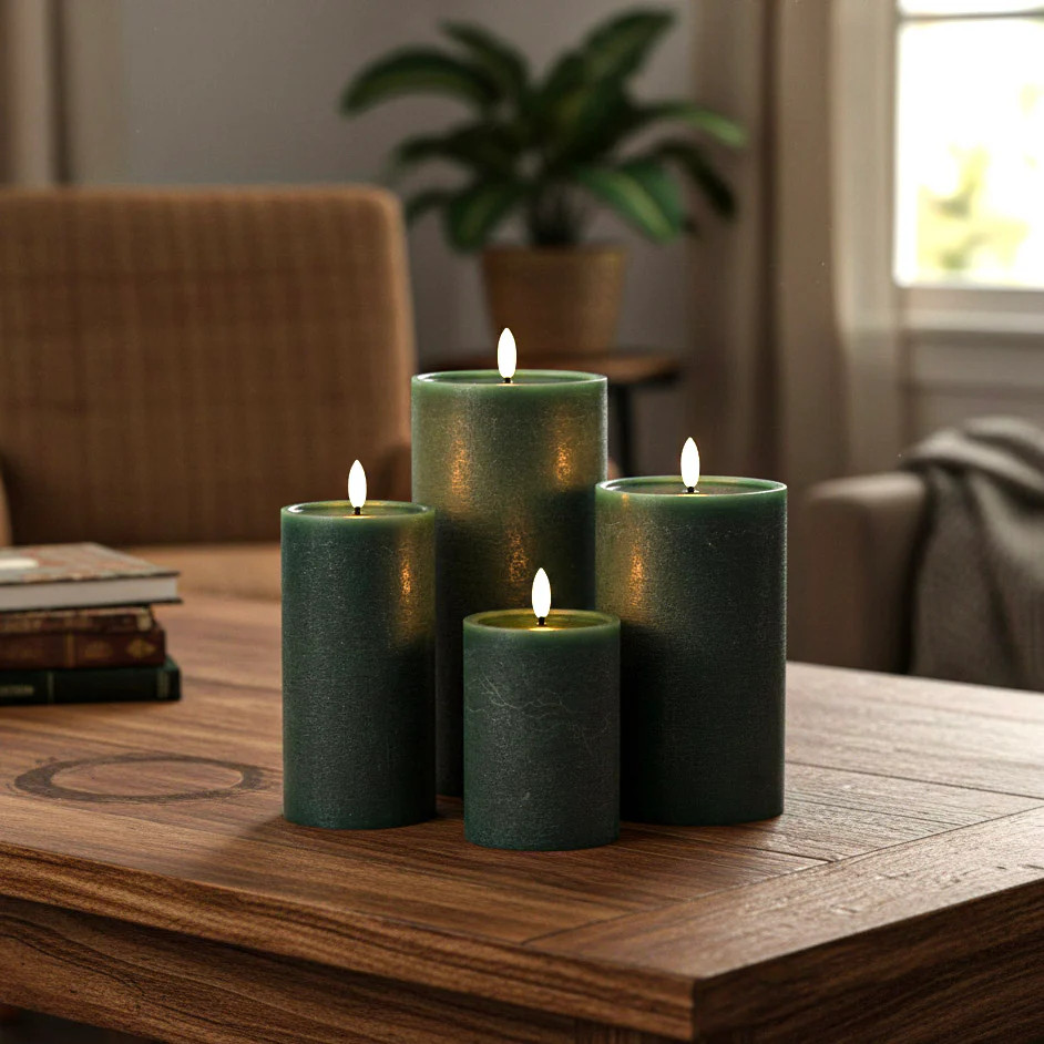 Textured Green Flameless Pillar Candle | MJHome