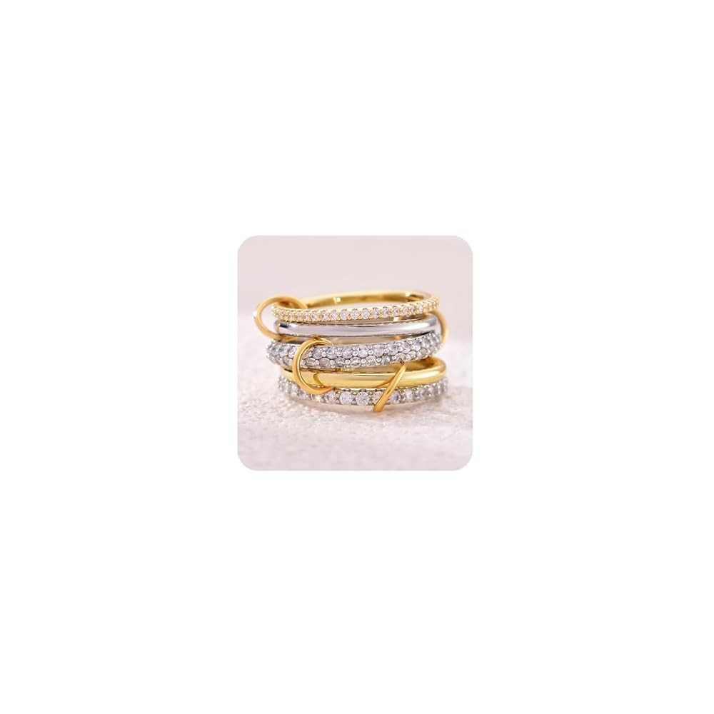 14K Gold Plated Interlocked Stackable Rings for Women Non Tarnish,Gold and Silver Cubic Zirconia ... | Amazon (US)