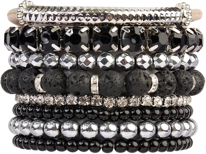 Multi Color Stretch Beaded Stackable Bracelets - Layering Bead Strand Statement Bangles | Amazon (US)