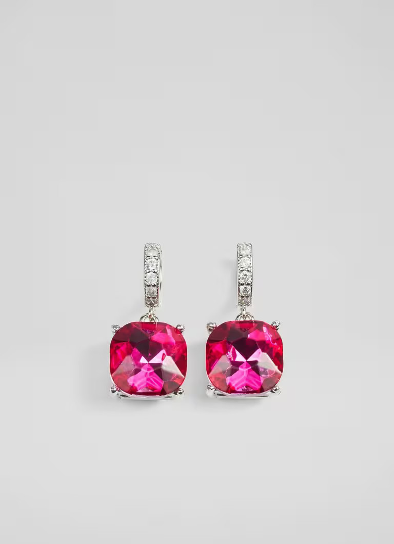 Holly Magenta Square Crystal Hoop | L.K. Bennett (UK)